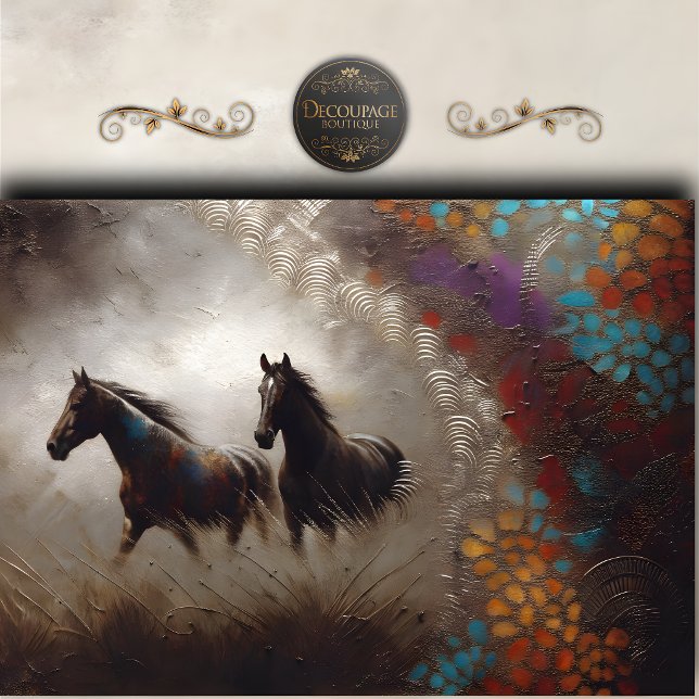 Papel De Seda Arte de Decoupage Cavalos Pretos Abstratos (Abstract Black Horses Art Decoupage Tissue Paper)