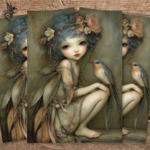 Papel De Seda Arte de Decoupage com Retrato de Fada da Floresta