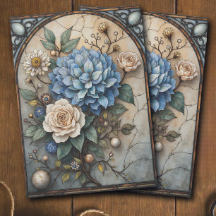 Papel De Seda Arte de Decoupage de Flor Azul Vintage em Vidro Pi