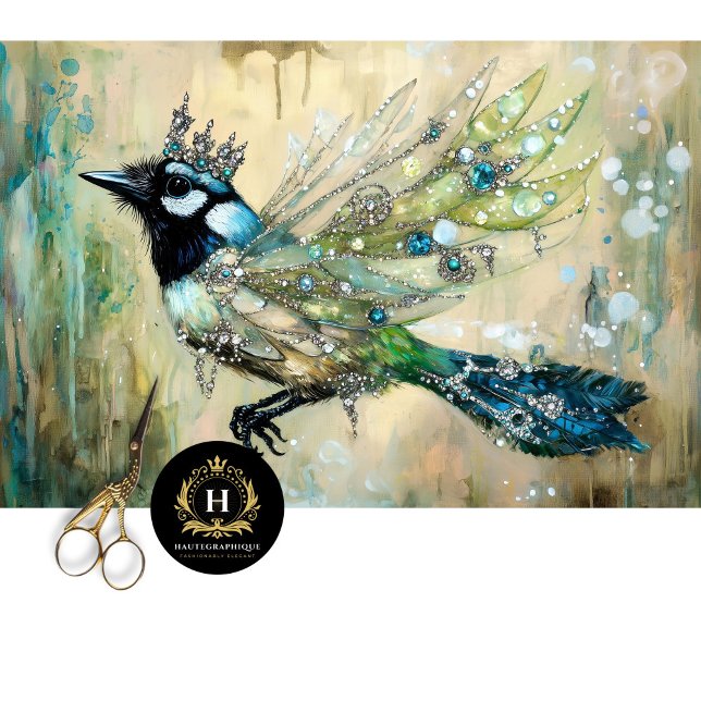 Papel De Seda Arte de Decoupage de Pássaro Adornado com Joia Ele (Criador carregado)
