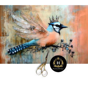 Papel De Seda Arte de Decoupage de Pássaro Adornado com Joia Ele