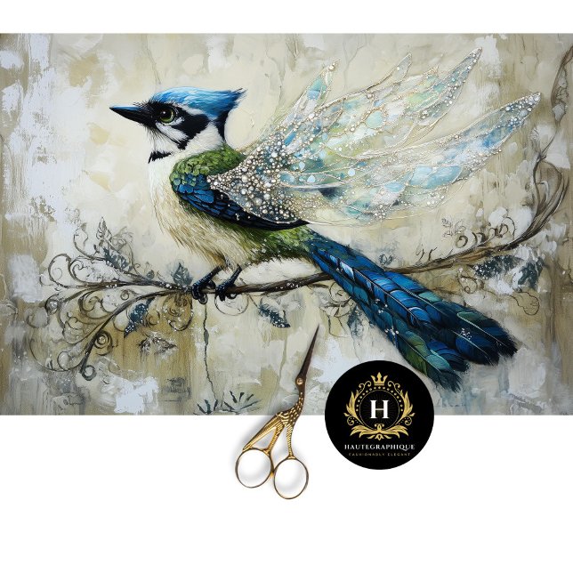 Papel De Seda Arte de Decoupage de Pássaro Adornado com Joia Ele (Criador carregado)