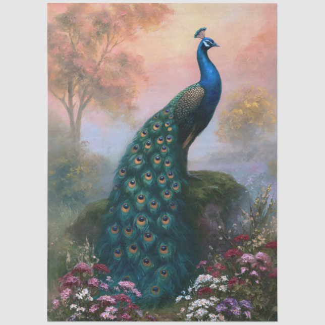 Papel De Seda Arte de Decoupage de Pavão Indiano (Frente )