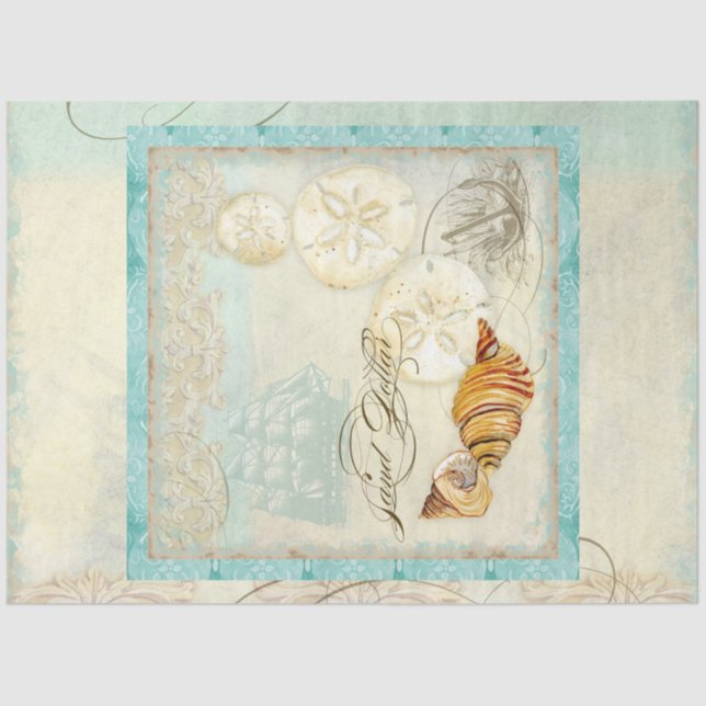 Papel De Seda Arte de Decoupage de Praia do Dólar de areia (Frente )