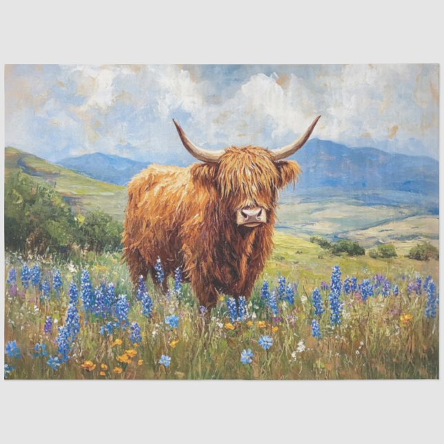 Papel De Seda Arte de Decoupage de Vaca das Terras Altas com Lup (Frente )
