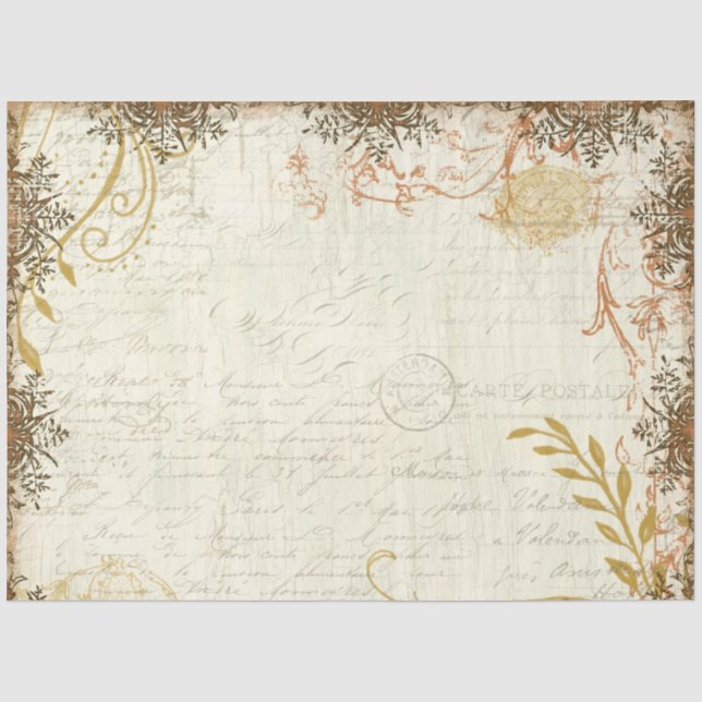 Papel De Seda Arte de Desanexação do Script Ephemera de Mostarda (Frente )