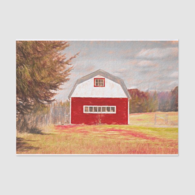 Papel De Seda Arte de Desenho do Country Red White Barn (Frente )