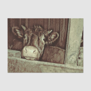 Papel De Seda Arte de desenho marrom rústico vintage vaca País C