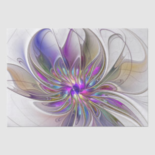 Papel De Seda Arte de fractal abstrato colorido e energético Flo