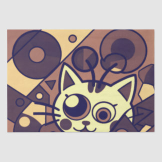 Papel De Seda Arte de Gato Abstrato Marrom Bege