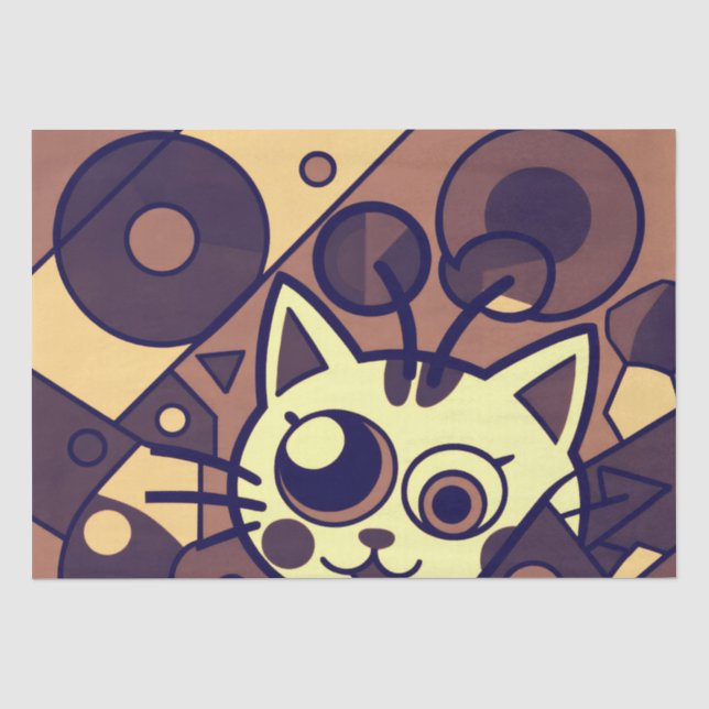 Papel De Seda Arte de Gato Abstrato Marrom Bege (Frente )