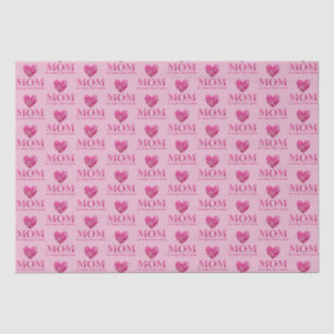 Papel De Seda Arte de Letra Floral MOM de Coração Rosa Personali