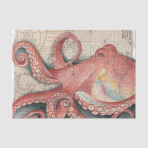 Papel De Seda Arte de Mapa de Octopus do Pacífico Vermelho