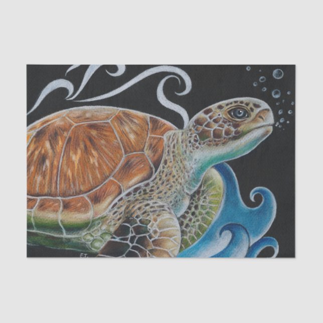 Papel De Seda Arte de Ondas de Turtle do Mar (Frente )