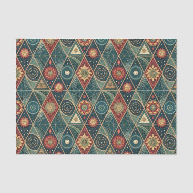 Papel De Seda Arte de Padrão de Design de Triângulo Mandala Boho (Frente )