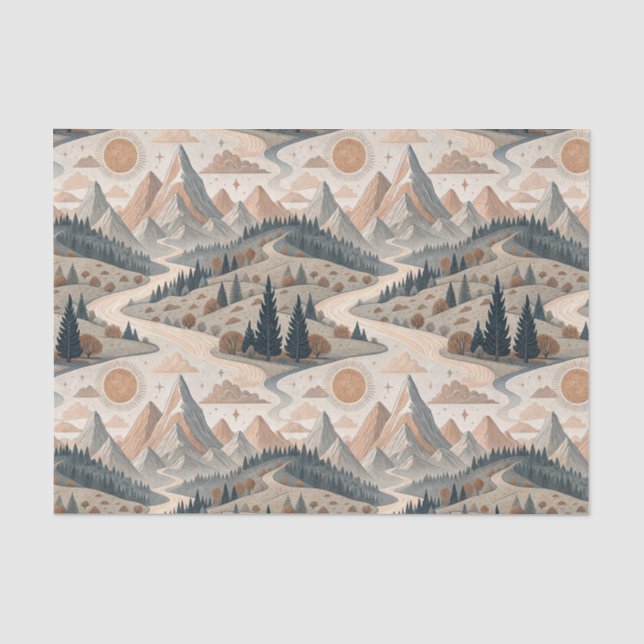 Papel De Seda Arte de Padrão de Paisagem Abstrata do Rio da Mont (Frente )