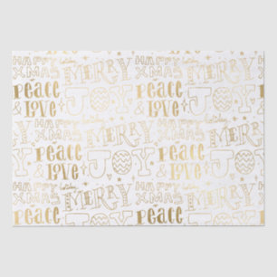 Papel De Seda Arte de Palavras de Natal em Folha de Ouro e Branc
