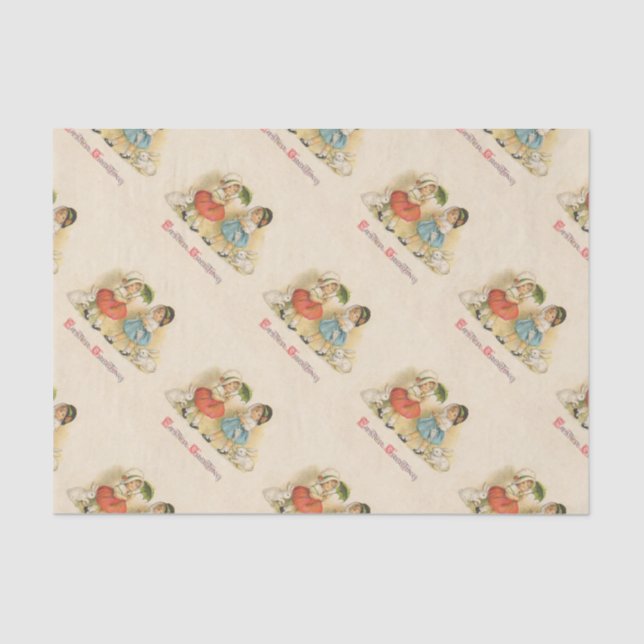 Papel De Seda Arte de Páscoa de Coelho Antiquado (Frente )