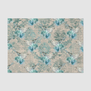 Papel De Seda Arte de Pássaros Vintage & Flores