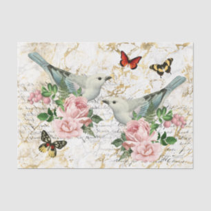 Papel De Seda Arte de Pássaros Vintage, Rosas Rosas Decoupage de