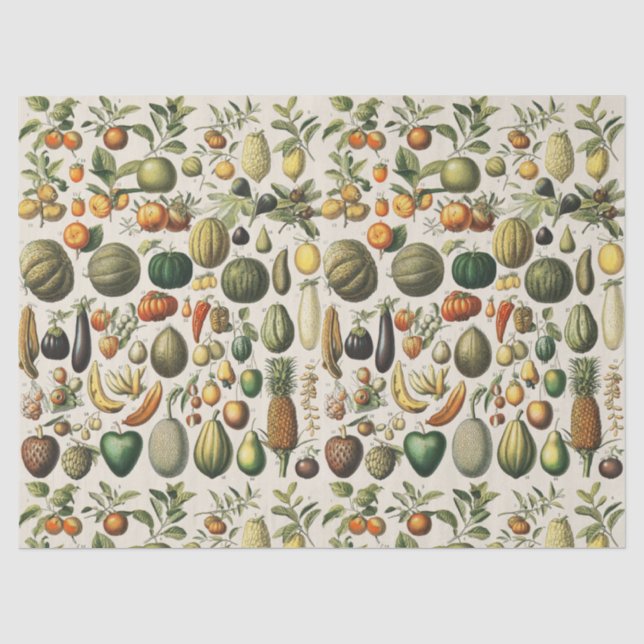 Papel De Seda Arte de Poster de Frutas Botânicas Francesas Vinta (Frente )