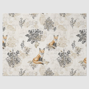 Papel De Seda Arte de Raposa Botânica Preta e Dourada de Luxo (1
