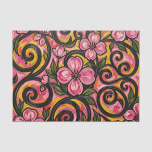 Papel De Seda Arte de redemoinho floral rosa vibrante