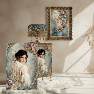 Papel De Seda Arte de retrato de mulher bonita vitoriana e franc