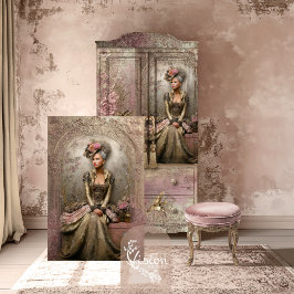 Papel De Seda Arte de retrato de mulher vitoriana em bronze rosa