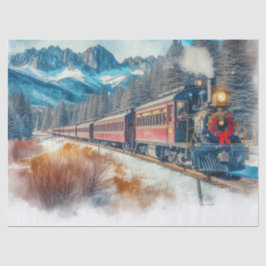 Papel De Seda Arte de Trem de Natal em Aquarela Vintage