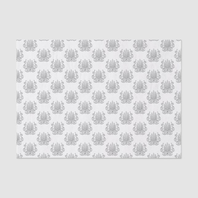 Papel De Seda Arte Deco Antigo Arabesco de Pena Prateado (Frente )