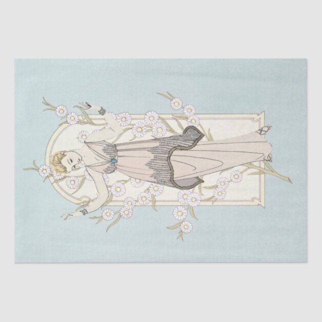 Papel De Seda Arte Deco Francês Lady Daisy Arch Blue Decoupage A (Frente )