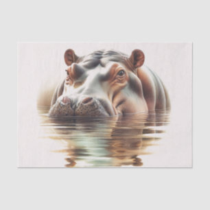 Papel De Seda Arte em Aquarela de Hipopótamo na Água