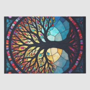 Papel De Seda Arte em Vidro Colorido, Árvore da Vida em Vidro Co