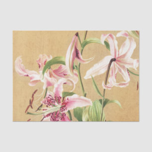 Papel De Seda Arte Floral Botânica de Lírio Oriental Rosa Vintag