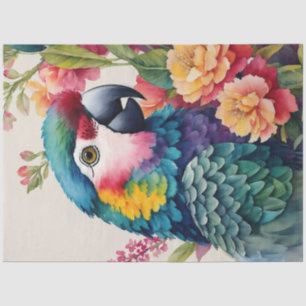 Papel De Seda Arte Floral de Aquarela de Papagaio Multicolor