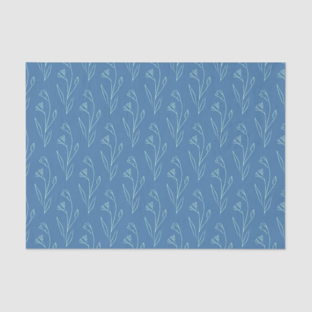 Papel De Seda Arte Floral Ditsy Daît Boho Desenho em Azul  (Frente )
