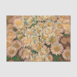 Papel De Seda Arte Floral Vintage Marrom Sépia Verde Margarida