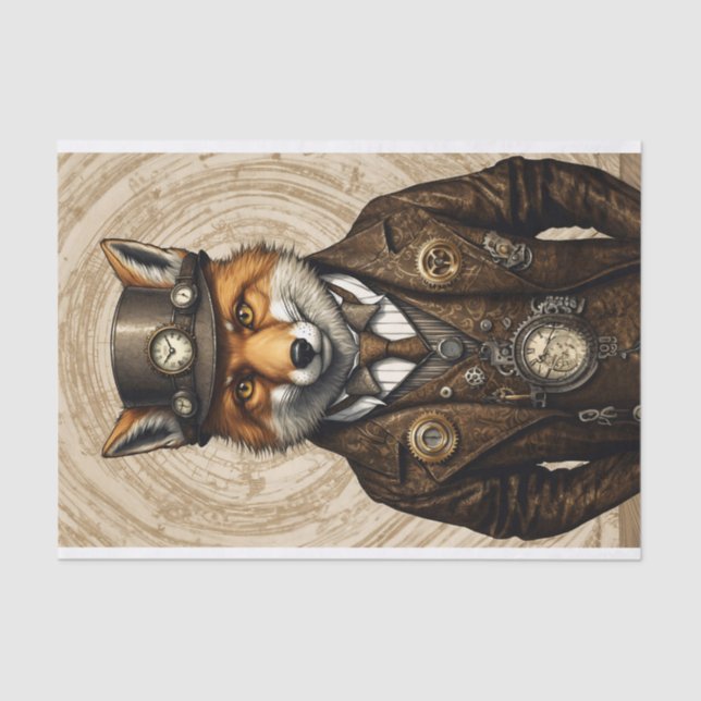 Papel De Seda Arte Fox Simples Vintage Steampunk (Frente )