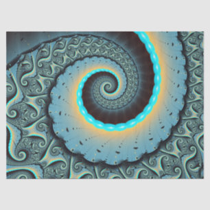 Papel De Seda Arte Fractal Abstrata Azul Turquesa Laranja