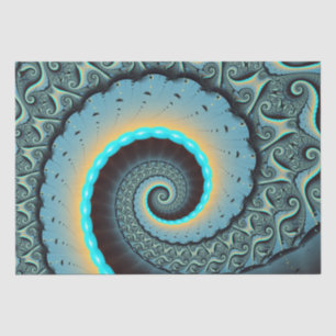 Papel De Seda Arte fractal abstrata azul-turquesa laranja