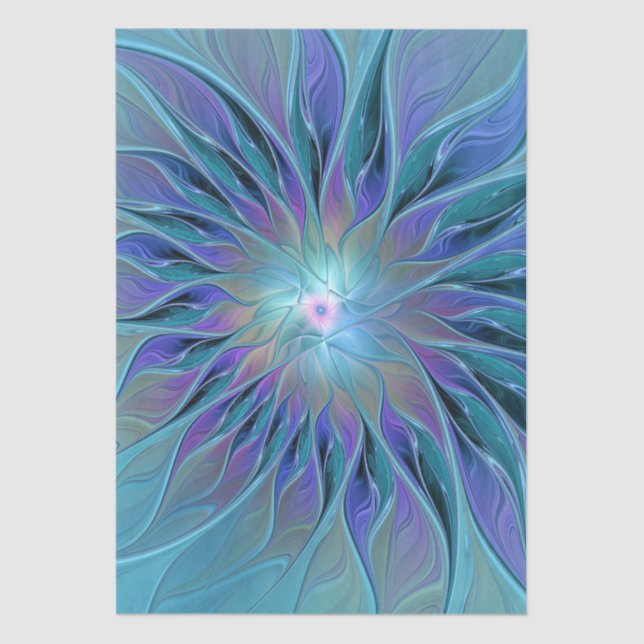 Papel De Seda Arte Fractal Abstrato de Sonho Roxo Azul (Frente )