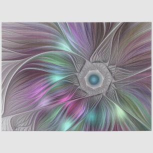 Papel De Seda Arte Fractal Colorida de Abstrato de Flor Grande