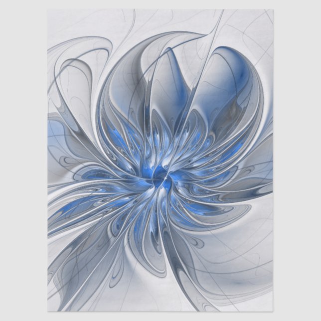 Papel De Seda Arte fractal de água-forte em azul abstrato cinza (Frente )