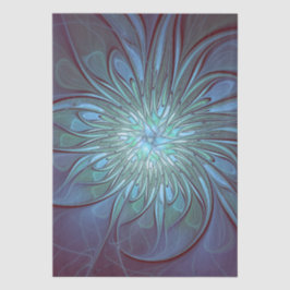Papel De Seda Arte fractal de flor azul moderna abstrata trendy