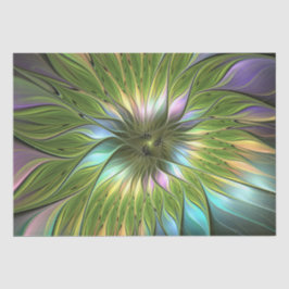 Papel De Seda Arte Fractal de Flor de Fantasia Colorida Luminosa