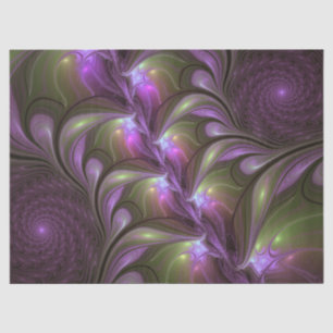 Papel De Seda Arte Fractal de Khaki, Abstrato violeta e colorida