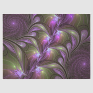 Papel De Seda Arte Fractal de Khaki, Abstrato violeta e colorida