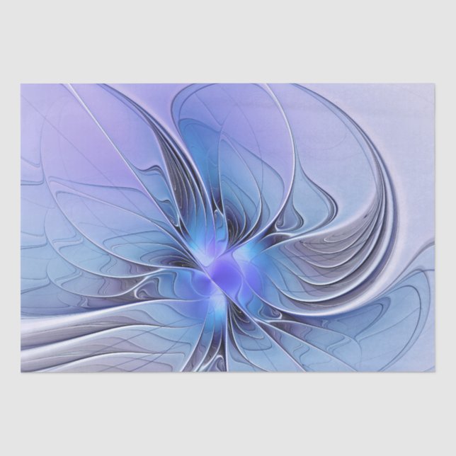 Papel De Seda Arte fractal moderna abstrata azul lavanda (Frente )