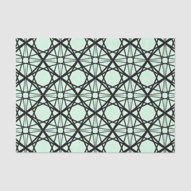 Papel De Seda Arte Geométrica Preta e Verde (Frente )